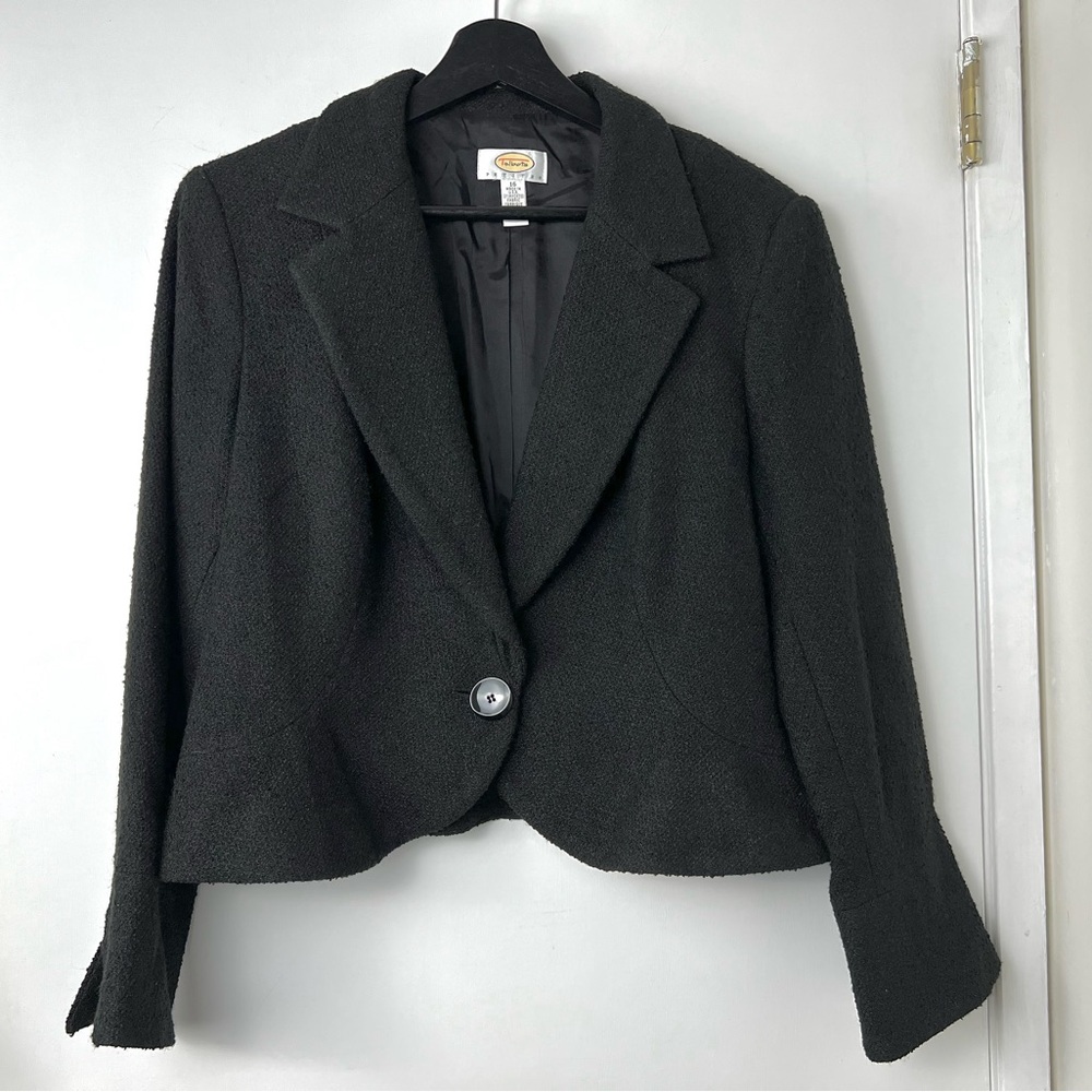 Talbots Petites Vintage Label Boucle Wool Blend Short Blazer size 12/14 Black